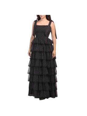 Amy Jane London Aria Maxi Dress Black Floral Tiered Smocked Bodice Size Large